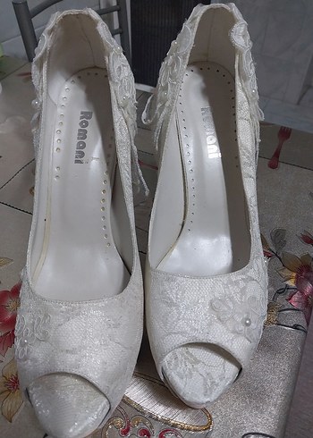 Narin İşlemeli krem Topuklu Gelin Ayakkabısı ve çanta - Görsel 5