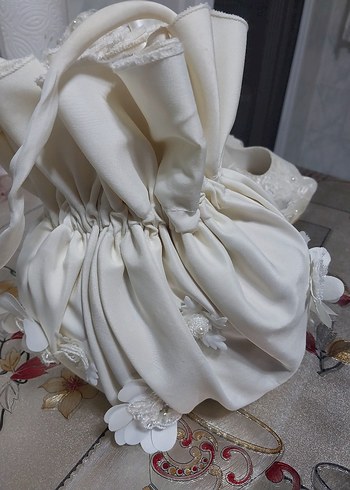 Narin İşlemeli krem Topuklu Gelin Ayakkabısı ve çanta - Görsel 8