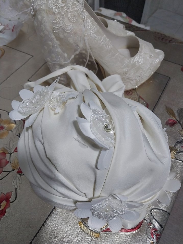 Narin İşlemeli krem Topuklu Gelin Ayakkabısı ve çanta - Görsel 4