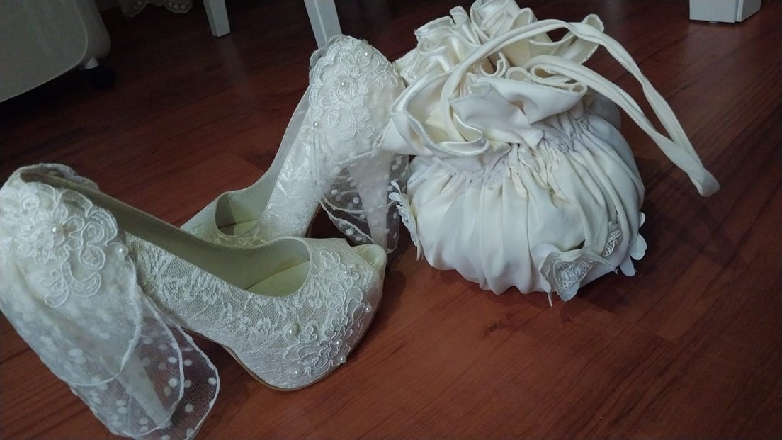 Narin İşlemeli krem Topuklu Gelin Ayakkabısı ve çanta - Görsel 2