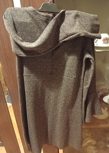 Gri Nakışlı Uzun Kollu Triko Kadın Elbise - Görsel 3