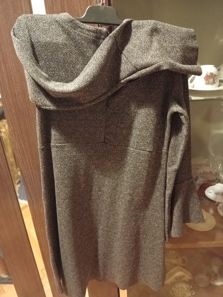 Gri Nakışlı Uzun Kollu Triko Kadın Elbise - Görsel 3