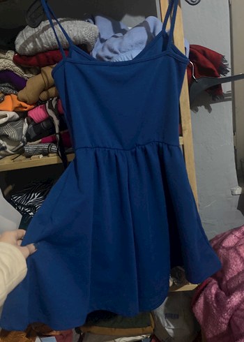 Kadın lacivert Askılı, şortlu Mini Tulum - Görsel 3