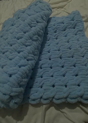 Pastel Mavi Örgü Bebek Battaniyesi - Görsel 5