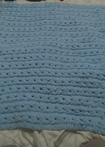 Pastel Mavi Örgü Bebek Battaniyesi - Görsel 2