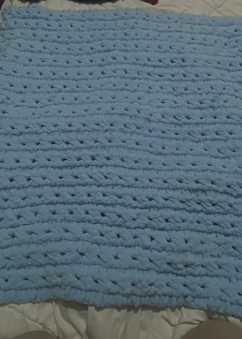 Pastel Mavi Örgü Bebek Battaniyesi - Görsel 3