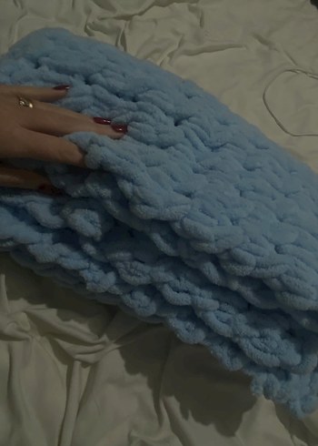 Pastel Mavi Örgü Bebek Battaniyesi - Görsel 6