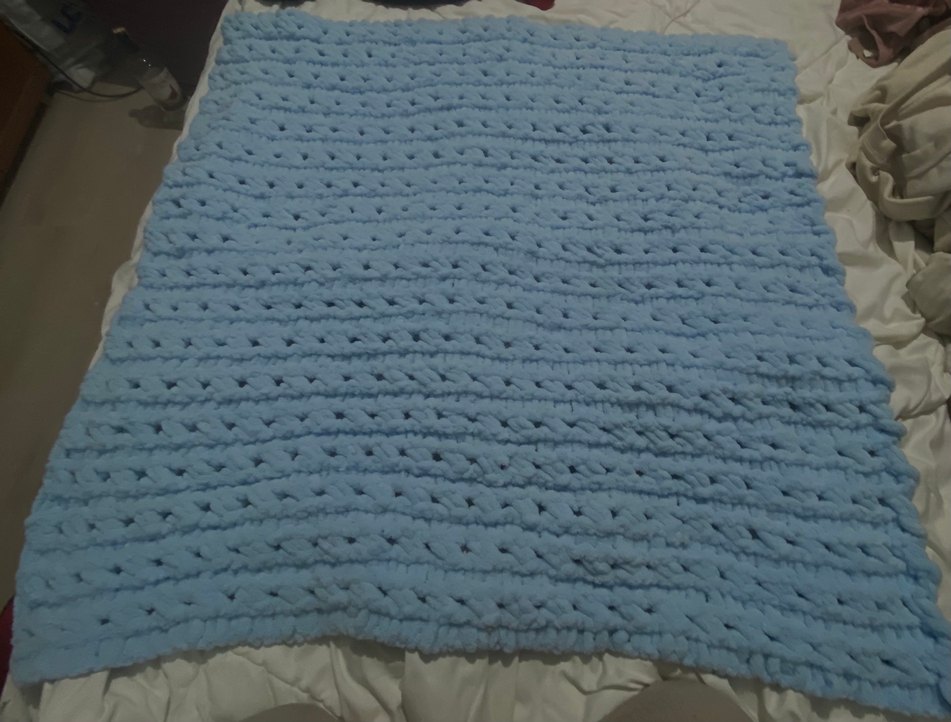 Pastel Mavi Örgü Bebek Battaniyesi - Görsel 3