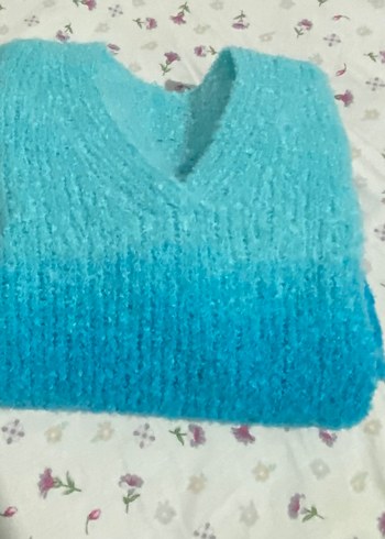 Mavi V yaka Pinterest Kadın Kazak - Görsel 2