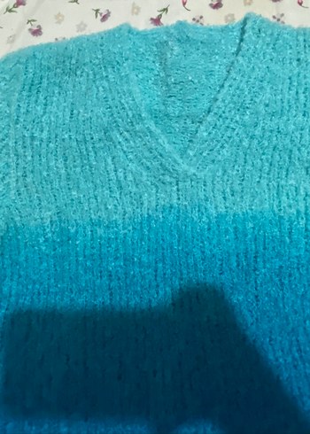 Mavi V yaka Pinterest Kadın Kazak - Görsel 4