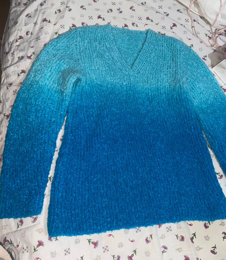 Mavi V yaka Pinterest Kadın Kazak - Görsel 5