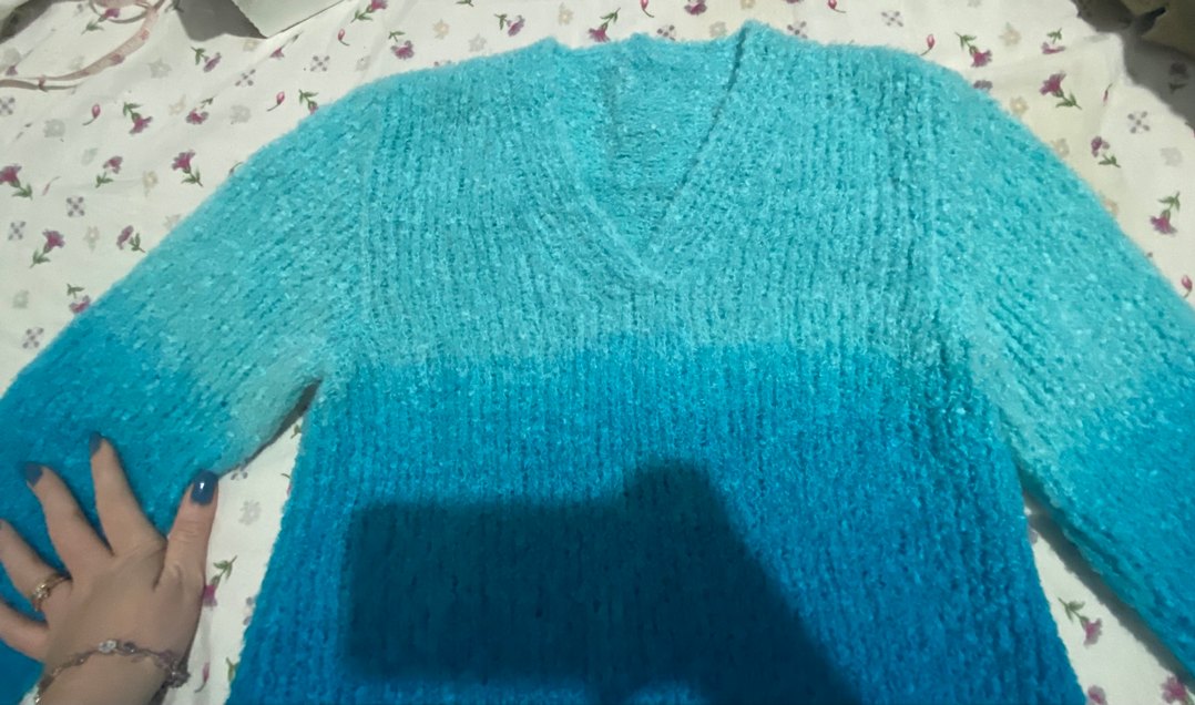 Mavi V yaka Pinterest Kadın Kazak - Görsel 4