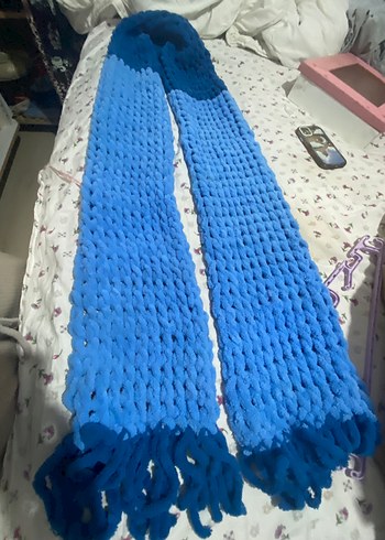 Mavi - lacivert çift renk Örgü Kadın atkı - Görsel 4