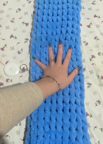 Mavi - lacivert çift renk Örgü Kadın atkı - Görsel 6