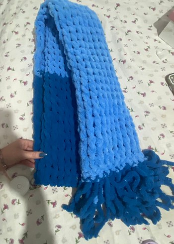 Mavi - lacivert çift renk Örgü Kadın atkı - Görsel 7