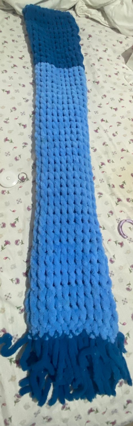 Mavi - lacivert çift renk Örgü Kadın atkı - Görsel 5