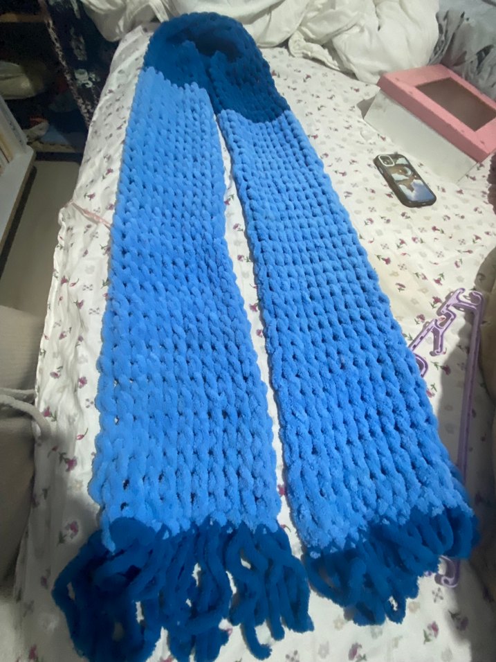 Mavi - lacivert çift renk Örgü Kadın atkı - Görsel 4