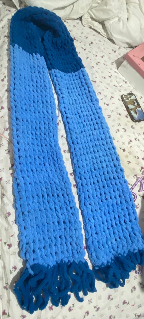 Mavi - lacivert çift renk Örgü Kadın atkı - Görsel 2