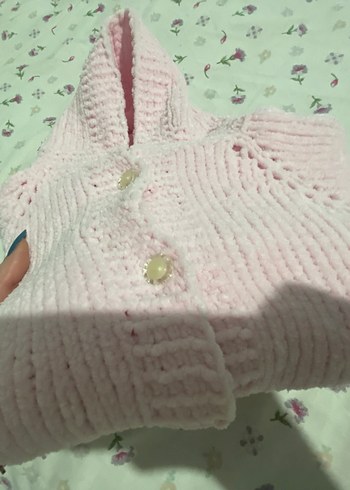 Kız Çocuk Pembe Kapüşonlu Triko Hırka - Görsel 7