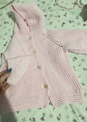 Kız Çocuk Pembe Kapüşonlu Triko Hırka - Görsel 4