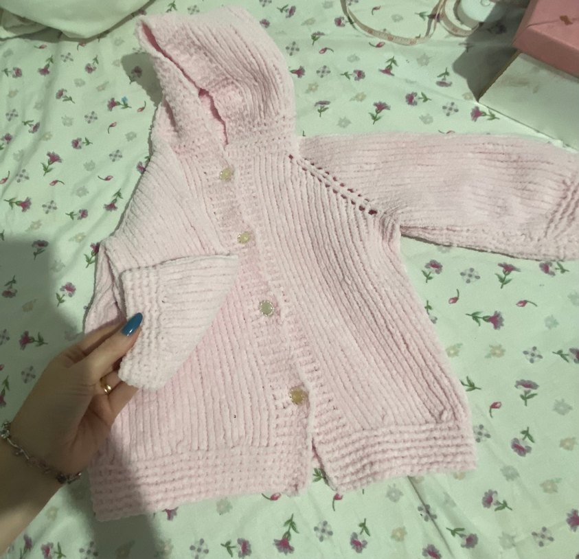 Kız Çocuk Pembe Kapüşonlu Triko Hırka - Görsel 4