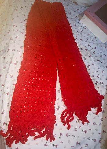 Kırmızı puffy kadın atkı kalın ve geniştir uzundur - Görsel 10