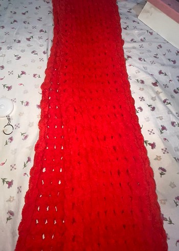 Kırmızı puffy kadın atkı kalın ve geniştir uzundur - Görsel 4