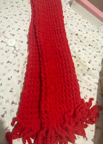 Kırmızı puffy kadın atkı kalın ve geniştir uzundur - Görsel 3