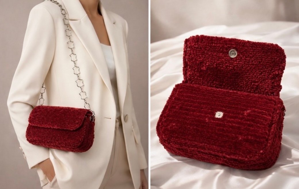 Bordo Örgü Kadın Çanta - Görsel 2