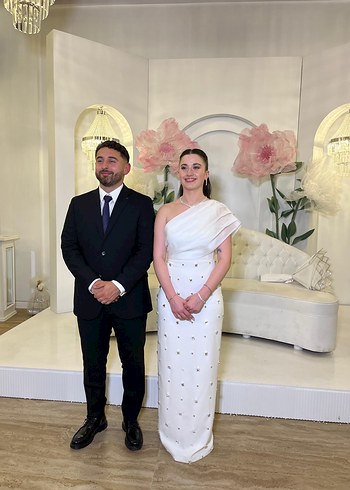 38 Beden beyaz Renk Beyaz Drapeli Uzun Abiye Elbise