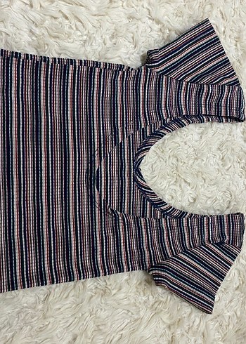s Beden V Yaka Çizgili Kadın Crop Top