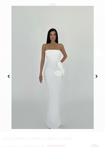 eyyo Beyaz Straplez Uzun Kadın Elbise - Görsel 2