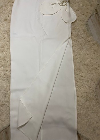 eyyo Beyaz Straplez Uzun Kadın Elbise - Görsel 4