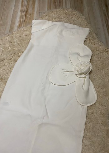 eyyo Beyaz Straplez Uzun Kadın Elbise - Görsel 3