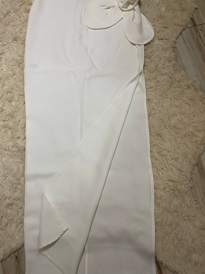 eyyo Beyaz Straplez Uzun Kadın Elbise - Görsel 4