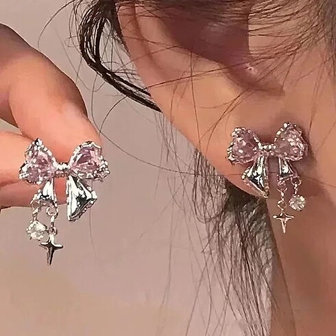 Pandora Pembe taşlı kurdele coquette küpe