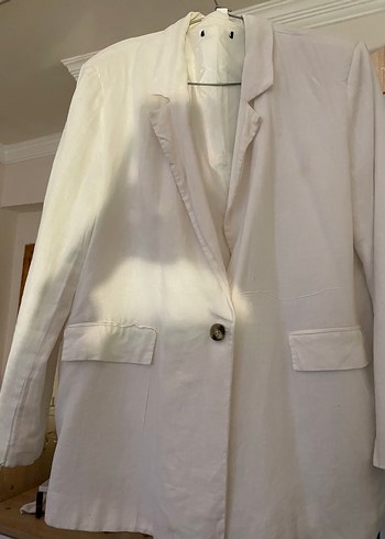 Trendyol & Milla Düğmeli Beyaz Kadın Keten Blazer Ceket