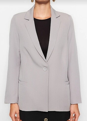 40 Beden gri Renk Regular Astarlı Blazer Ceket