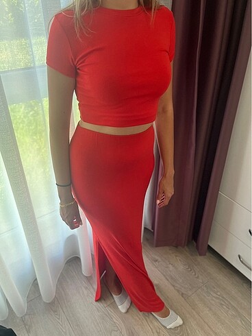 Zara etiketli takım etek crop L BEDEN