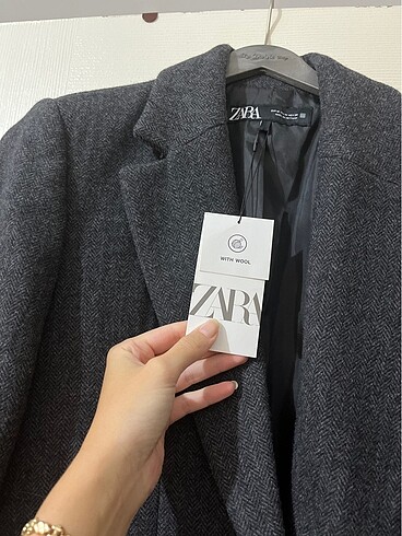 m Beden gri Renk Zara balıksırtı yün karışımlı blazer