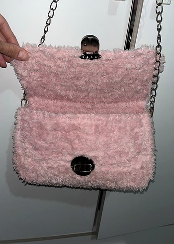 Pembe Tüylü Örgü Kadın Çantası - Görsel 3