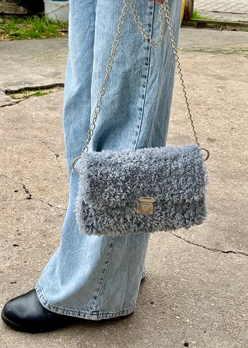 Gri Tüylü Örgü Çanta - Görsel 2