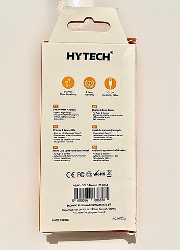 Hytech 1M 3A Type-C Kılıflı Metal Gold Şarj Kablosu - Görsel 2