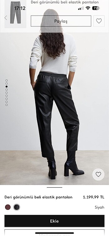 xs Beden siyah Renk Mango deri görünümlü pantolon