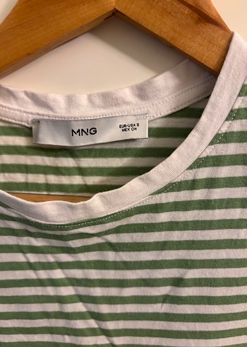 Mango Yeşil Çizgili Kısa Kollu Kadın Tişört