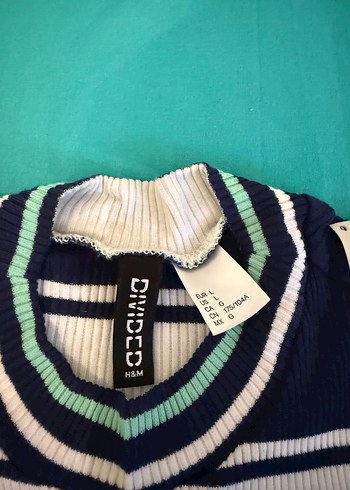 H&M Çizgili Örgü Kolsuz Mini Crop Top