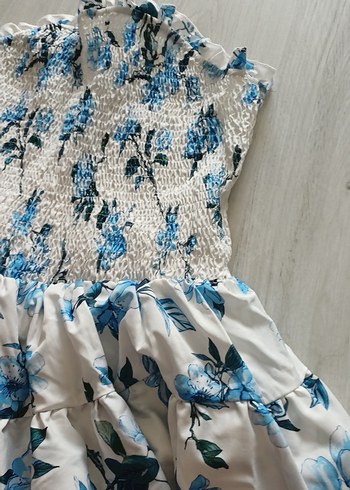 SHEİN Mavi Çiçekli Straplez Mini Elbise - Görsel 3