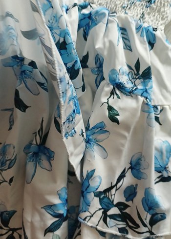 SHEİN Mavi Çiçekli Straplez Mini Elbise - Görsel 4