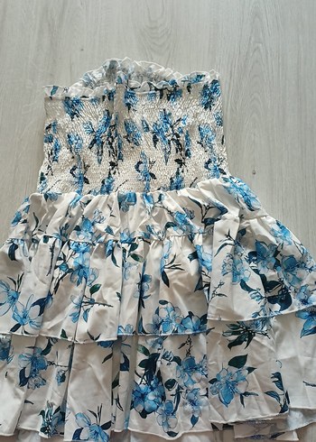 SHEİN Mavi Çiçekli Straplez Mini Elbise - Görsel 2