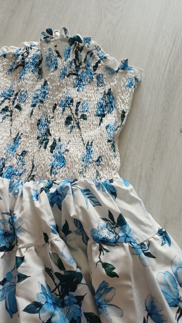 SHEİN Mavi Çiçekli Straplez Mini Elbise - Görsel 3